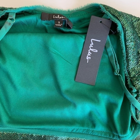 LULU’S Sequin Mini Dress dopamine Poppin Green forest sparkly shine festival S - Picture 6 of 16